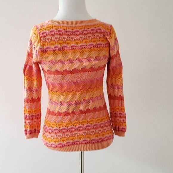 Anthropologie Sparrow Sweater Crewneck Pink Orange Striped Textured Women Small - Picture 3 of 8